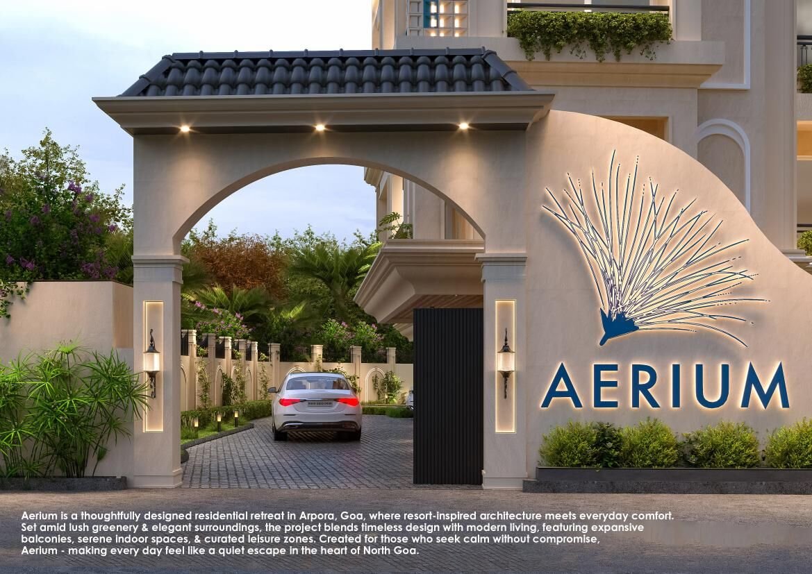 AERIUM main entrance arch and signage at Arpora, Goa